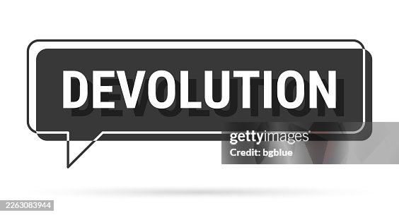 Devolution - 3D black speech bubble on white background Devolution - 3D black speech bubble on white background