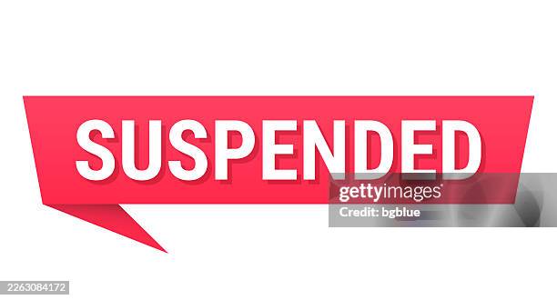 suspended - red speech bubble on blank background - glitch type stock illustrations