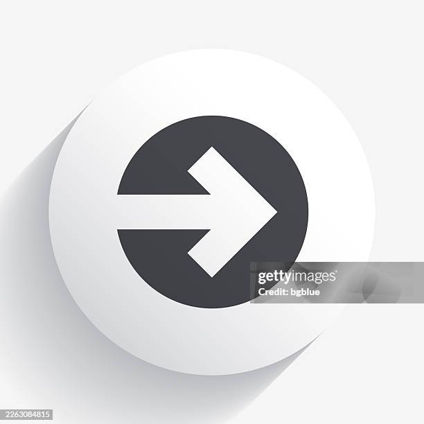 right arrow. icon on circle button with long shadow - white play button stock illustrations