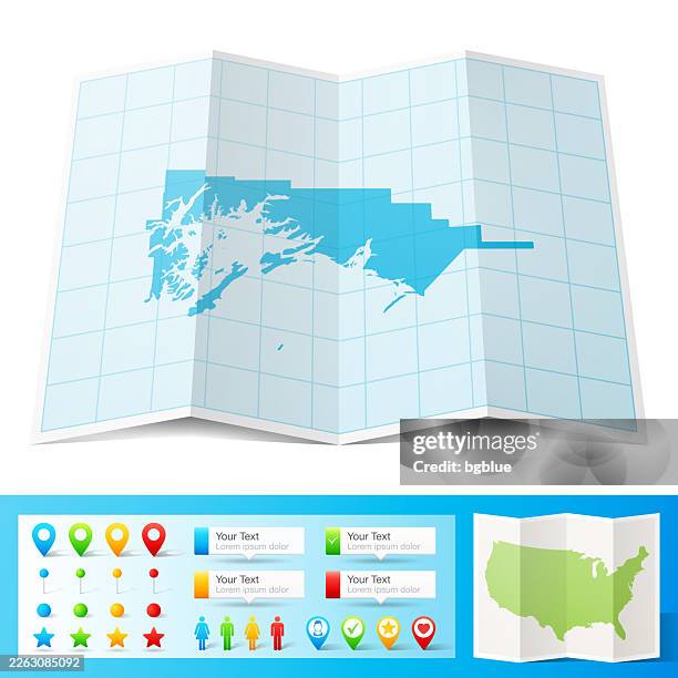 chugach, alaska map with location pins on white background - prince william sound stock illustrations