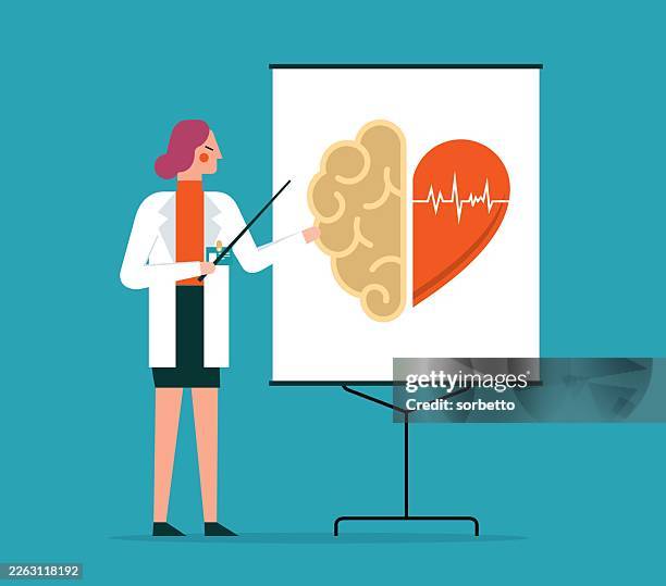 heart and brain connection - female doctor - logical thinking stock illustrations