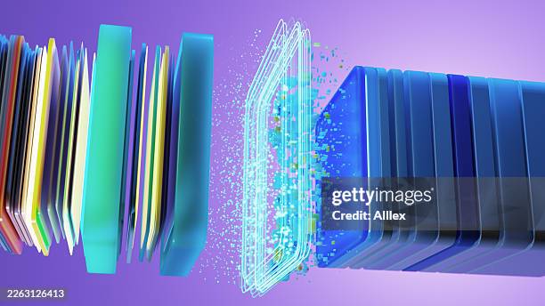 concepto de seguridad digital de datos y transferencia de cifrado con bloques y flujo abstractos en 3d - compuesto digital fotografías e imágenes de stock