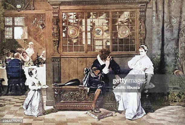 19th century painting: carl sohn, the interrupted courtship - courtship display stock illustrations