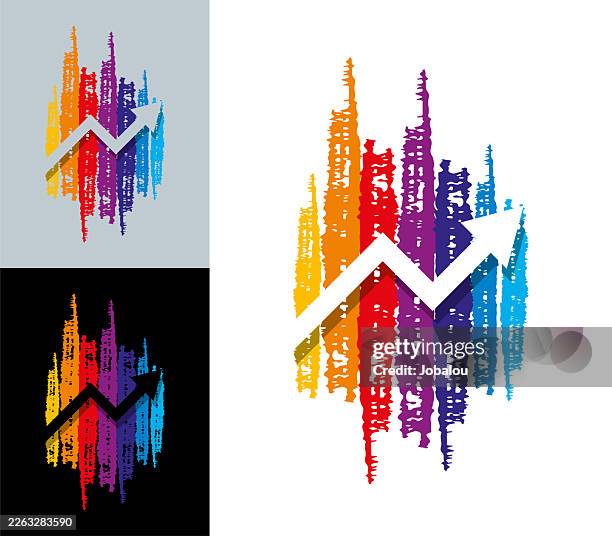 upward arrow improvement success over colorful brush stroke textures - graphic design elements stock illustrations