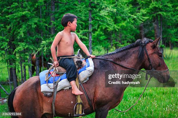 boy riding a horse — khoridol saridag, mongolia - saddle stock pictures, royalty-free photos & images