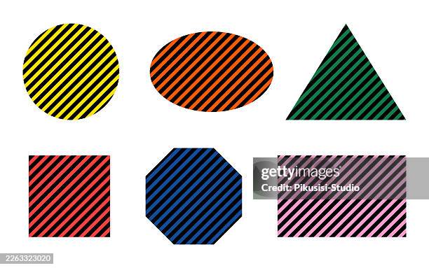colorful geometric shapes with diagonal stripe pattern - primary school maths stock illustrations