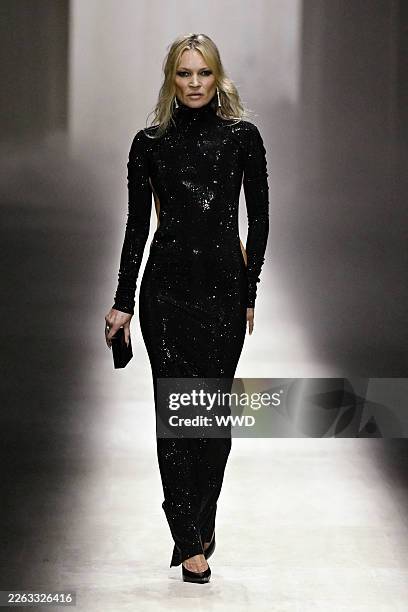 Kate Moss on the runway at the Gucci fashion show as part of Milan Fashion Week Fall 2026 held at the Piazza VI Febbraio on February 27, 2026 in...