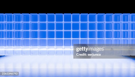 Futuristic blue and white abstract 3D grid pattern with glowing effects. Illustration, rendering Futuristic blue and white abstract 3D grid pattern with glowing effects. Illustration, rendering
