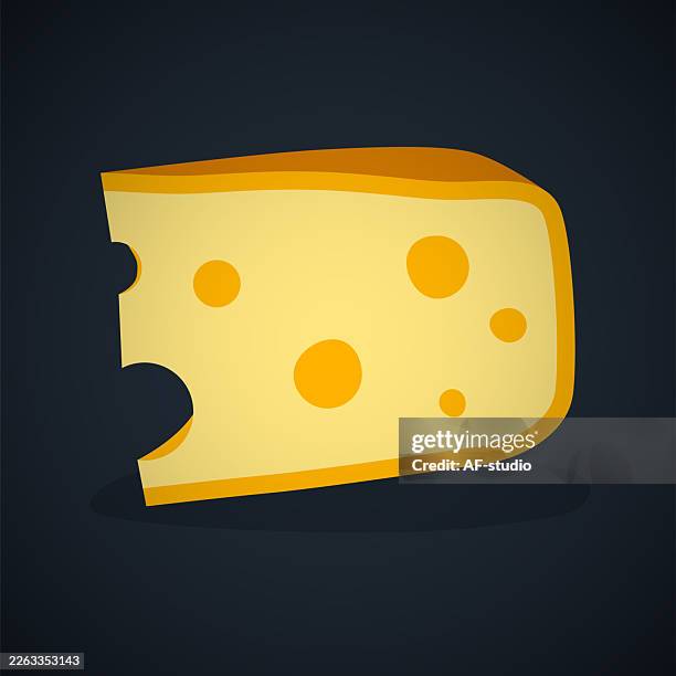 cheese slice flat vector icon on dark background - mediterranean food stock illustrations
