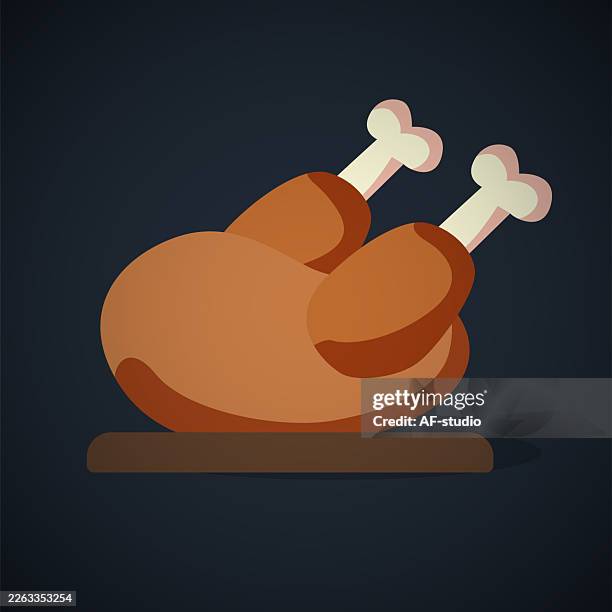 titleroasted chicken flat vector icon on dark background - bbq wings stock illustrations