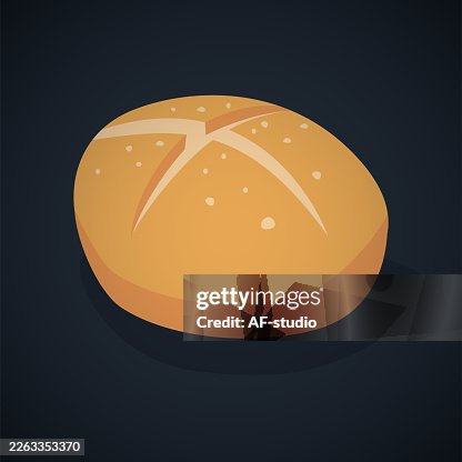 Round Bread Bun Flat Vector Icon on Dark Background Round Bread Bun Flat Vector Icon on Dark Background