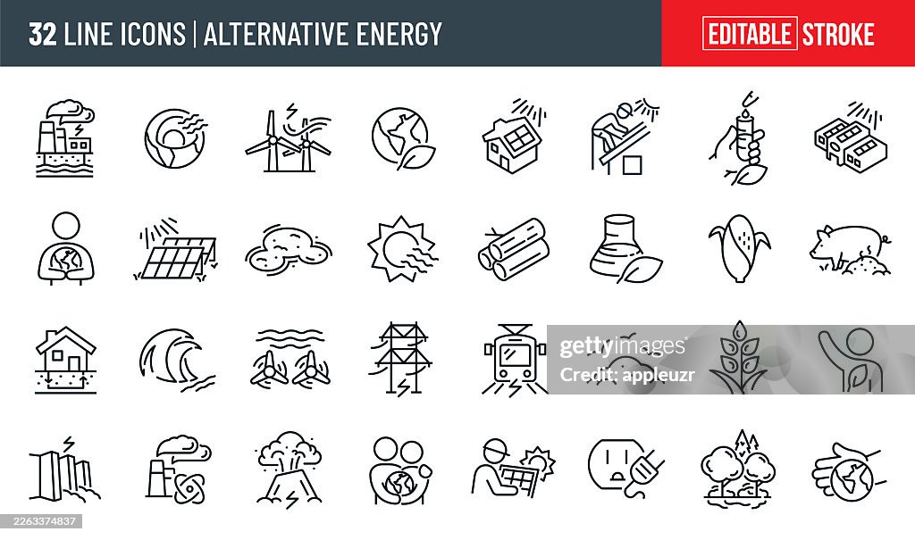 Alternative Energy Thin Line Icons - Editable Stroke
