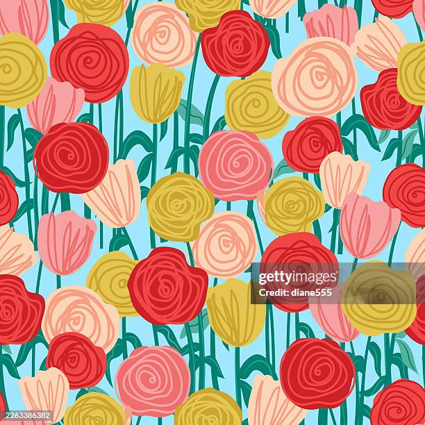 loosely drawn flower bouquets seamless background pattern - flower seamless pattern stock illustrations