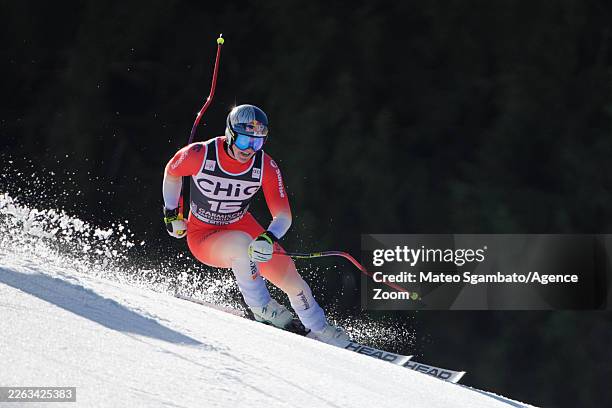 Franjo Von Allmen of Team Switzerland in action during the Audi FIS Alpine Ski World Cup Men's Downhill on February 28, 2026 in Garmisch...