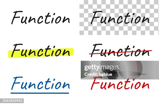 Function - Handwritten text, highlighted, crossed out, underlined on blank background Function - Handwritten text, highlighted, crossed out, underlined on blank background
