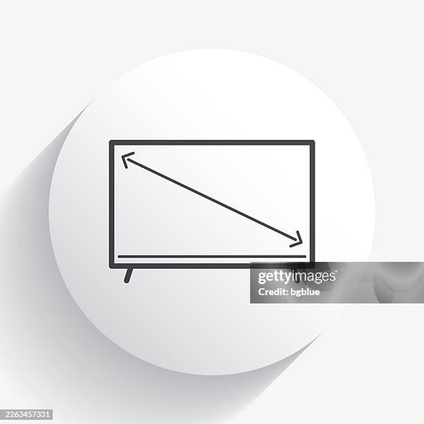 tv screen size. icon on circle button with long shadow - large digital screen stock illustrations
