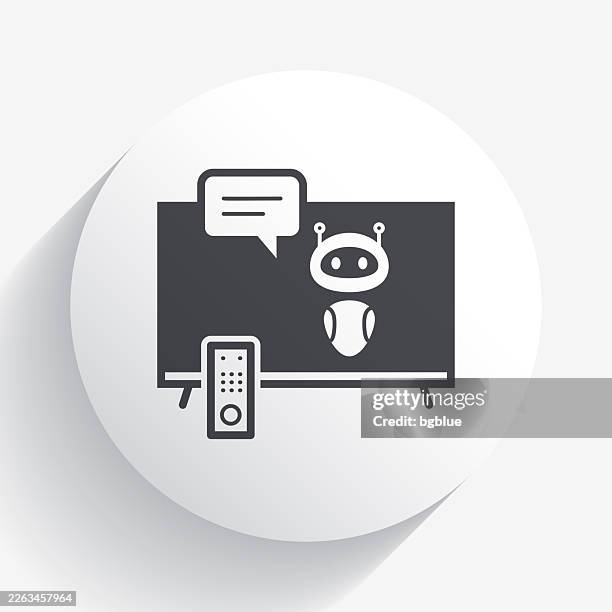 tv with chatbot. icon on circle button with long shadow - remote support stock illustrations