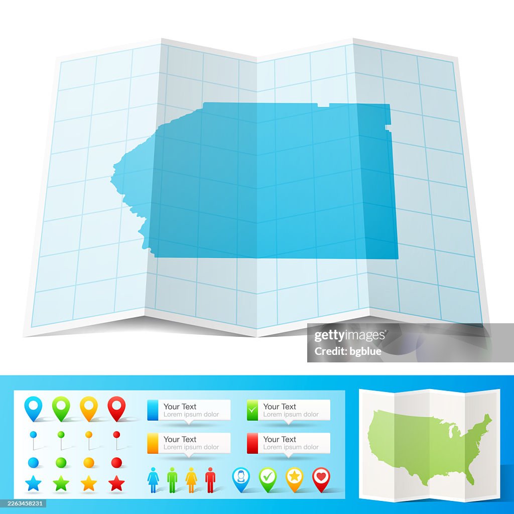 Dooly County, Georgia Map with location pins on white Background