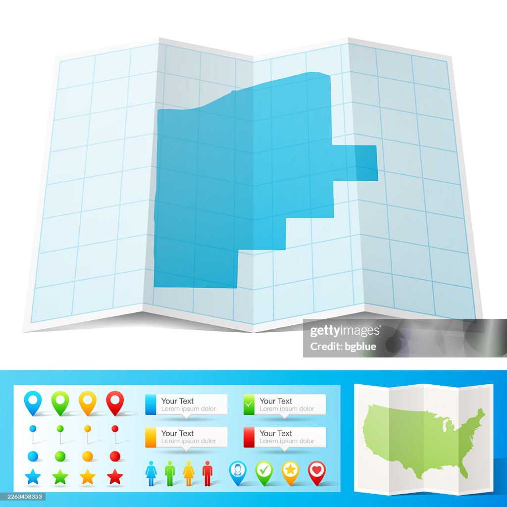 Lorain County, Ohio Map with location pins on white Background