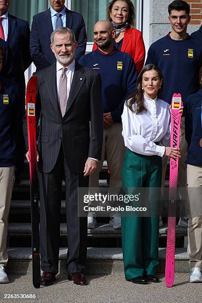 King Felipe VI of Spain and Queen Letizia of Spain during the audience with the Spanish Olympic Team participating in the Olympic Winter Games of...