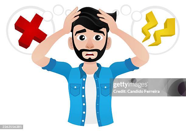 desperate man thinking - glitch vector stock illustrations