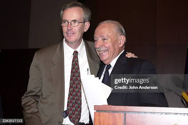 View of Austin City Council Member Daryl Slusher and Austin Mayor Gustavo L 'Gus' Garcia during the latter's inauguration ceremony at the Austin...