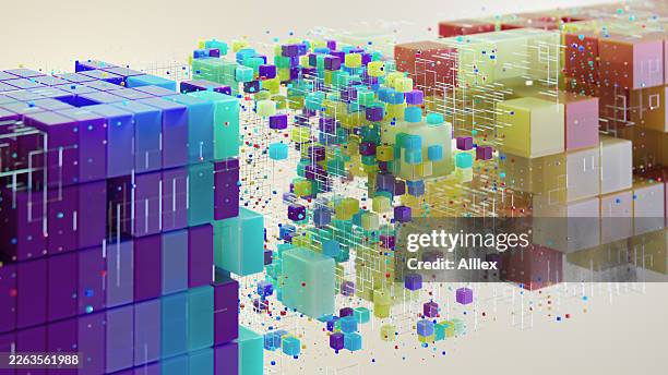 abstract 3d colorful data cubes and digital network visualization representing technology and connectivity - data classification stock pictures, royalty-free photos & images