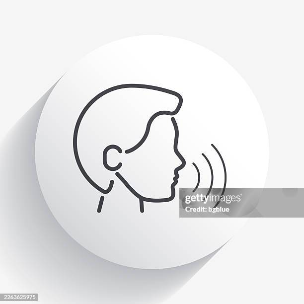 voice recognition. icon on circle button with long shadow - microphone 3d stock illustrations