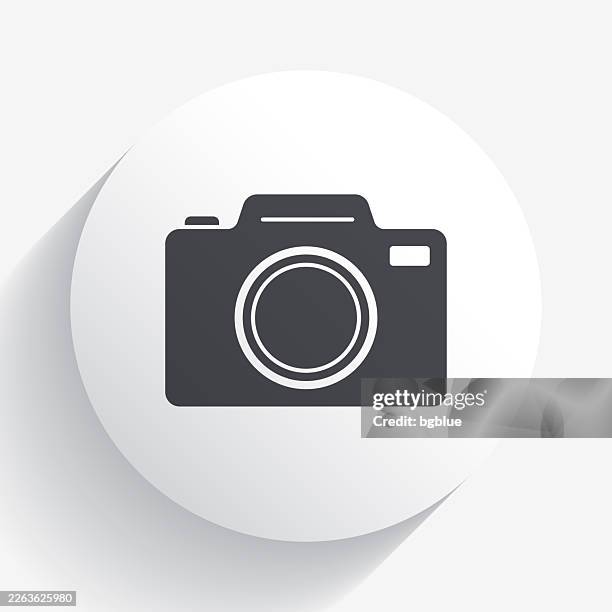photo camera. icon on circle button with long shadow - camera flash isolated stock illustrations