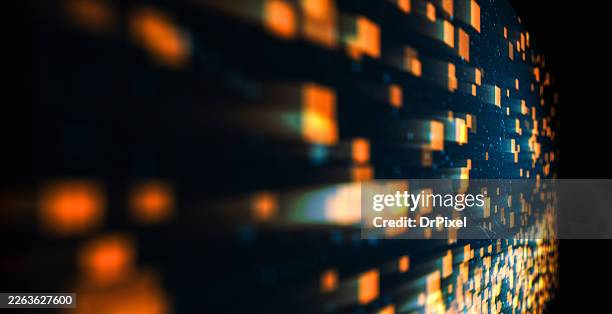 orange glowing digital data stream technology background - quantum abstract stock pictures, royalty-free photos & images