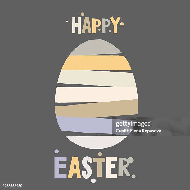 an easter egg shape made from colorful scraps of paper with greeting text on a neutral background. a stylish, modern vector easter poster. - easter egg isolated stock illustrations