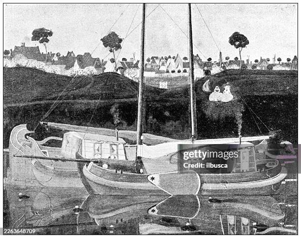 barges, by frantz melchers - barge stock illustrations