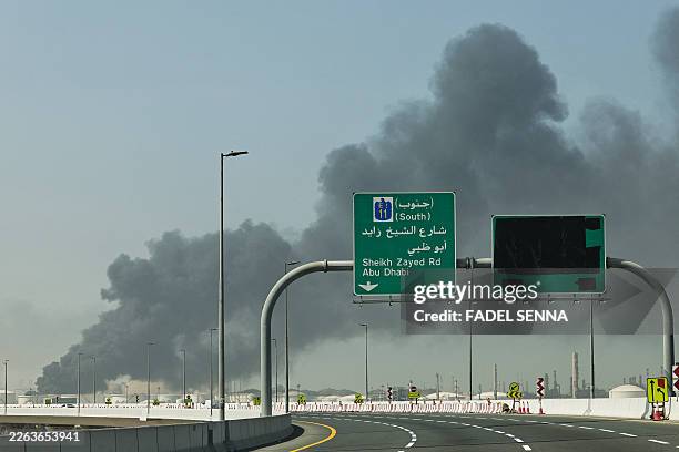 Plume of smoke rises from the port of Jebel Ali following a reported Iranian strike in Dubai on March 1, 2026. Ayatollah Ali Khamenei, Iran's supreme...