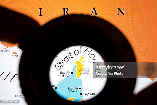 Map shows the Strait of Hormuz on a laptop computer screen in this photo illustration taken in Athens, Greece, on March 1, 2026.
