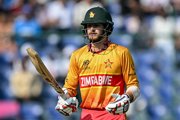 Zimbabwe's Brian Bennett reacts as he walks back to the pavilion after his dismissal during the 2026 ICC Men's T20 Cricket World Cup Super Eights...