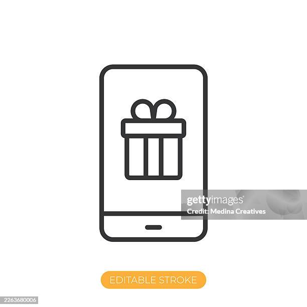 mobile gift app icon. editable stroke thin line icon - receiving present stock illustrations