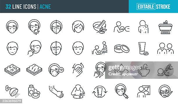 acne thin line icons - editable stroke - psoriasis stock illustrations