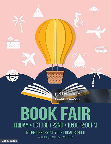 fun book fair flyer template - school flyer stock illustrations