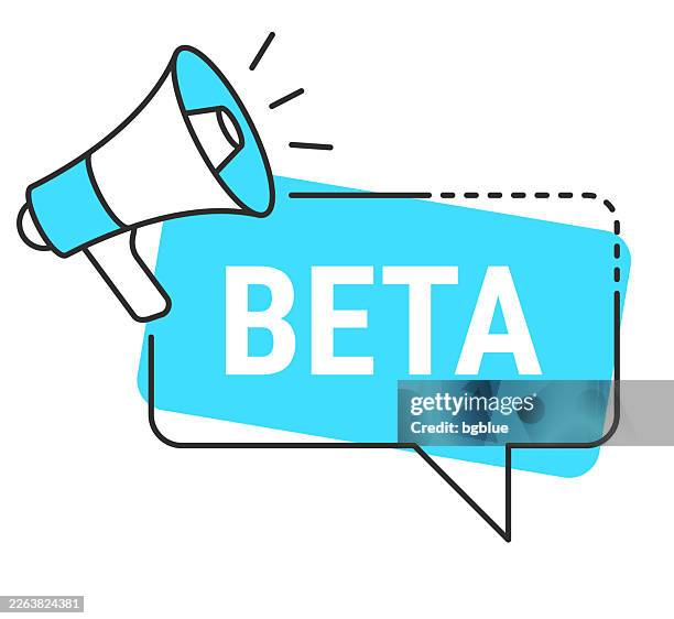 beta - speech bubble and megaphone on white background - beetroot stock illustrations