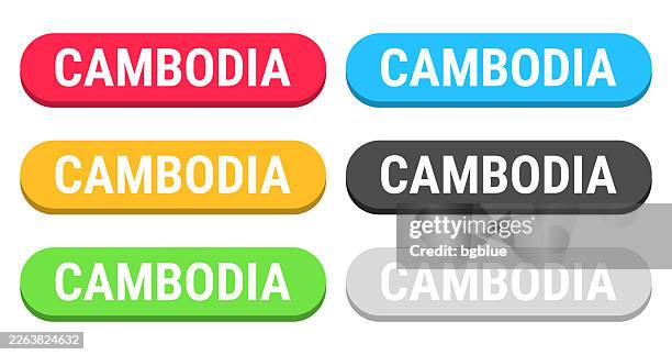 cambodia - colorful 3d click web buttons on blank background - yellow web button stock illustrations