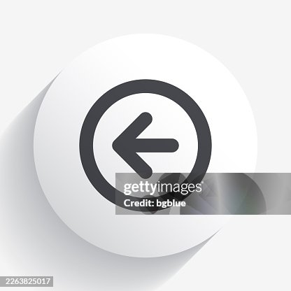 Left arrow button. Icon on circle button with long shadow Left arrow button. Icon on circle button with long shadow