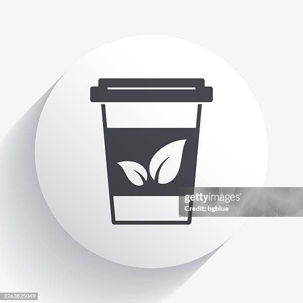 disposable cup of tea. icon on circle button with long shadow - plastic sleeve stock illustrations