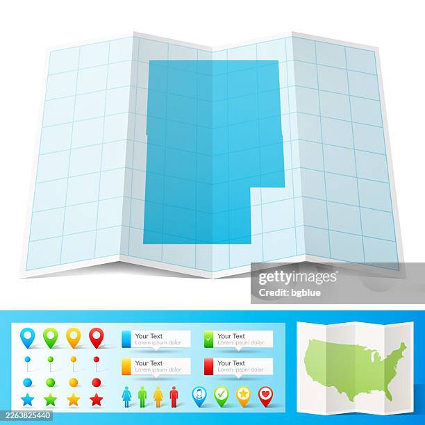 blaine county, oklahoma map with location pins on white background - folded map white background stock illustrations