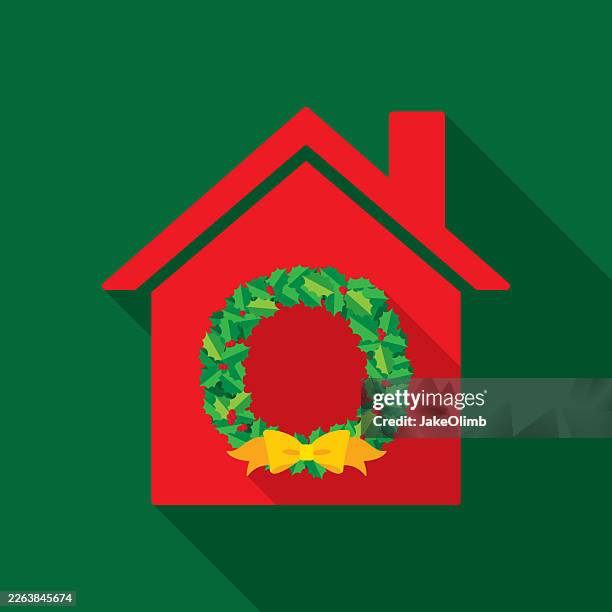 house wreath icon flat - moving in winter stock illustrations