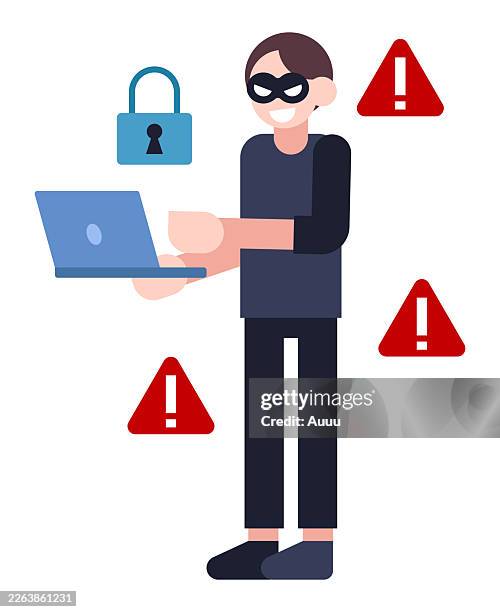 hacker concept - using laptop outside stock illustrations