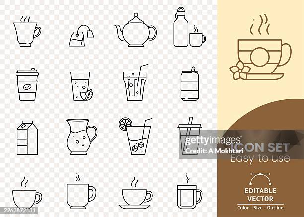 beverage line icons set. - plastic cups stock illustrations