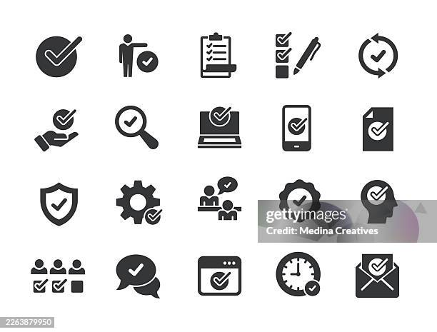 approval icons - glyph solid series icon - checking mail stock illustrations