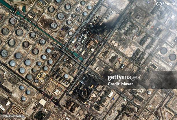 Vantor satellite image shows an overview of damage to facilities at Ras Tanura oil refinery in Eastern Province after an incident. Please use:...