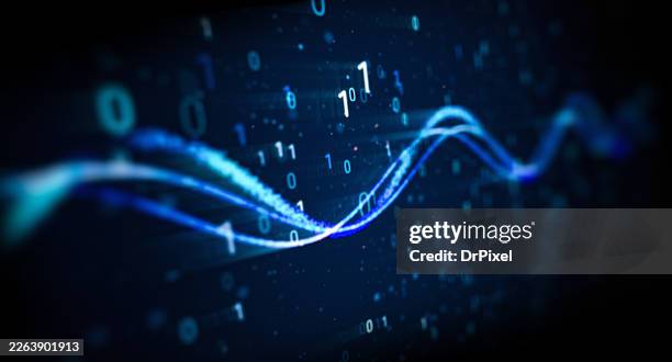 digital data wave with binary code - code blue stock pictures, royalty-free photos & images