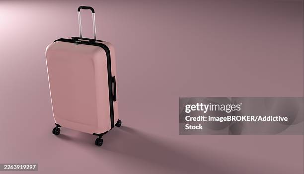 a sleek 3d render of a pink suitcase viewed from the side, showcasing its modern design, wheels, and handle. perfect for travel or luggage-themed imagery - holding compact stock illustrations